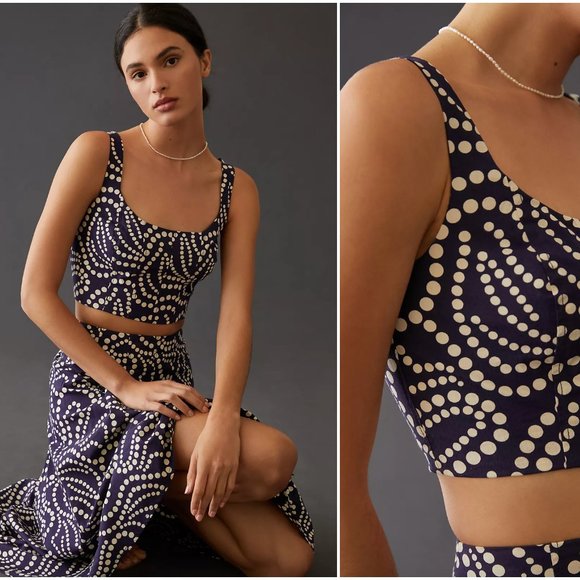 Anthropologie | NWT Printed Dotted Crop Top 💠 - Picture 1 of 7